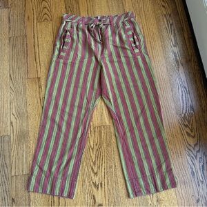 Free People Red & Green Striped Cropped Drawstring Pants